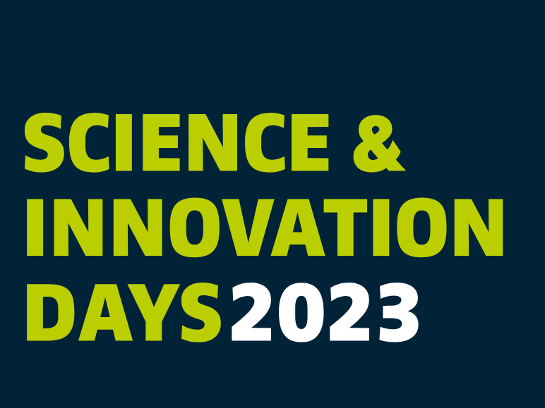 Logo der Science and Innovation Days 2023, grüner Schriftzug auf dunkelblauem Hintergrund