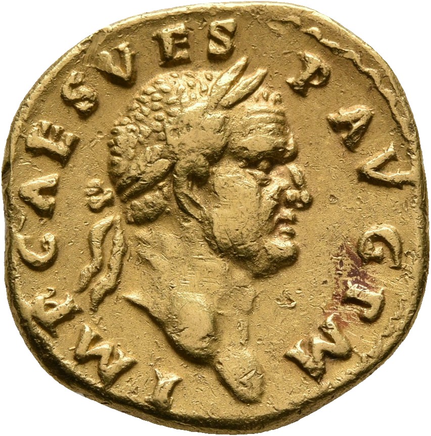 Goldene Münze mit Kopf und Schrift