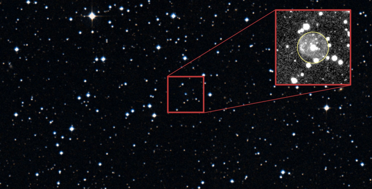 Bild aus einer Himmelsdurchmusterung, zentriert auf den neu entdeckten Stern SALT