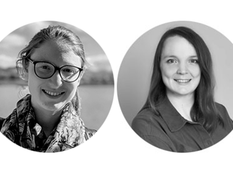 Portrait of Claire Vernade on the left and Katharina Eggensperger on the right