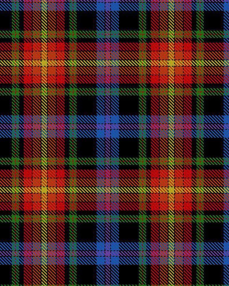 Karomuster im Tartan‑Stil mit roten, blauen, grünen, gelben und schwarzen Streifen, bekannt als „Pride of LGBT“-Tartan.
