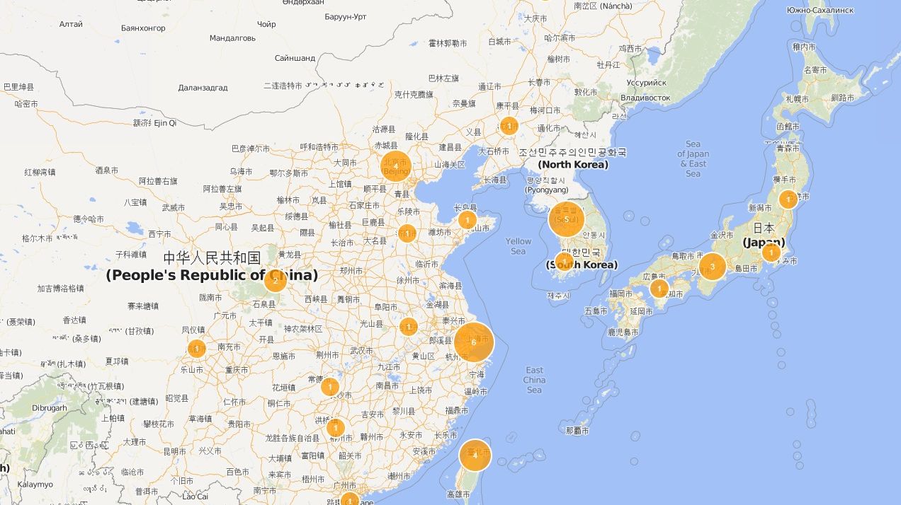 Karte zeigt, wo UT Alumni in Asien leben.