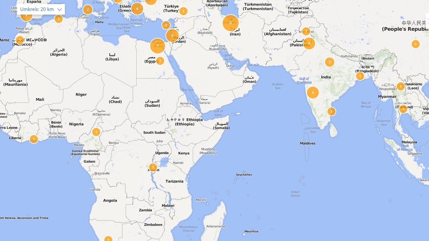 Karte zeigt, wo UT Alumni in Afrika und Südostasien leben.