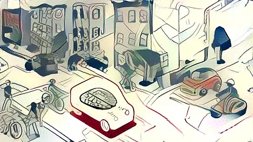 Illustration eines selbstfahrenden Autos