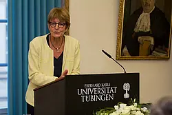 Anne Brasseur sprach im Großen Senat zum Thema „Der Europarat als Verteidiger der Menschenrechte, der Demokratie und des Rechtsstaates – wichtiger denn je“. Fotos: Universität Tübingen\Friedhelm Albrecht