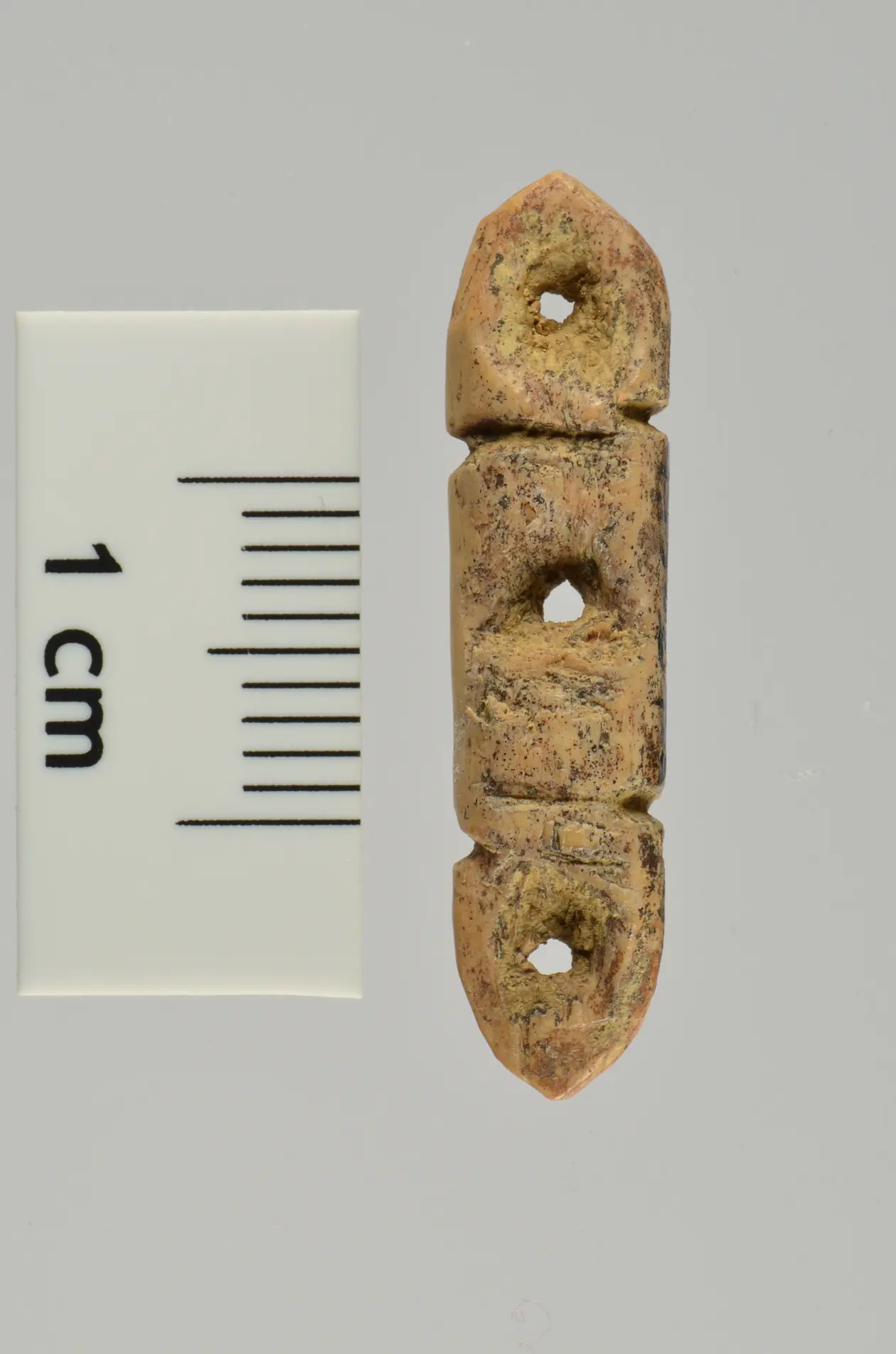 Die dreifach durchlochten Perlen aus Mammutelfenbein wurden bisher nur im Hohle Fels gefunden. Foto: Hildegard Jensen / Universität Tübingen