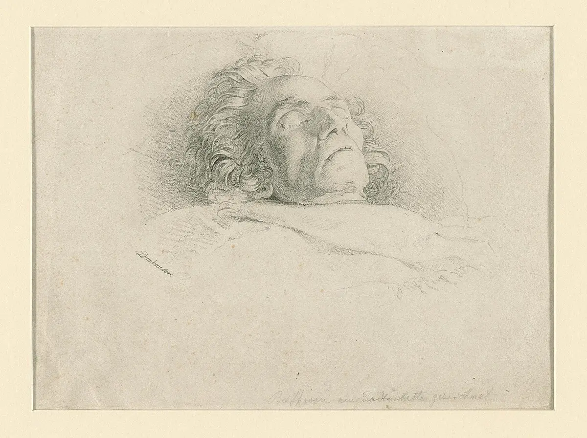 Lithografie „Beethoven auf dem Totenbett"