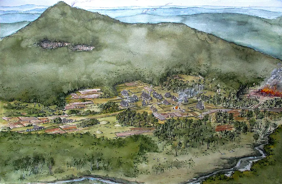 Artist’s impression of a Bronze Age settlement in the Hegau region