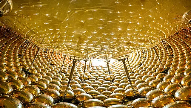 Photo of the detector's central acrylic sphere and photomultipliers