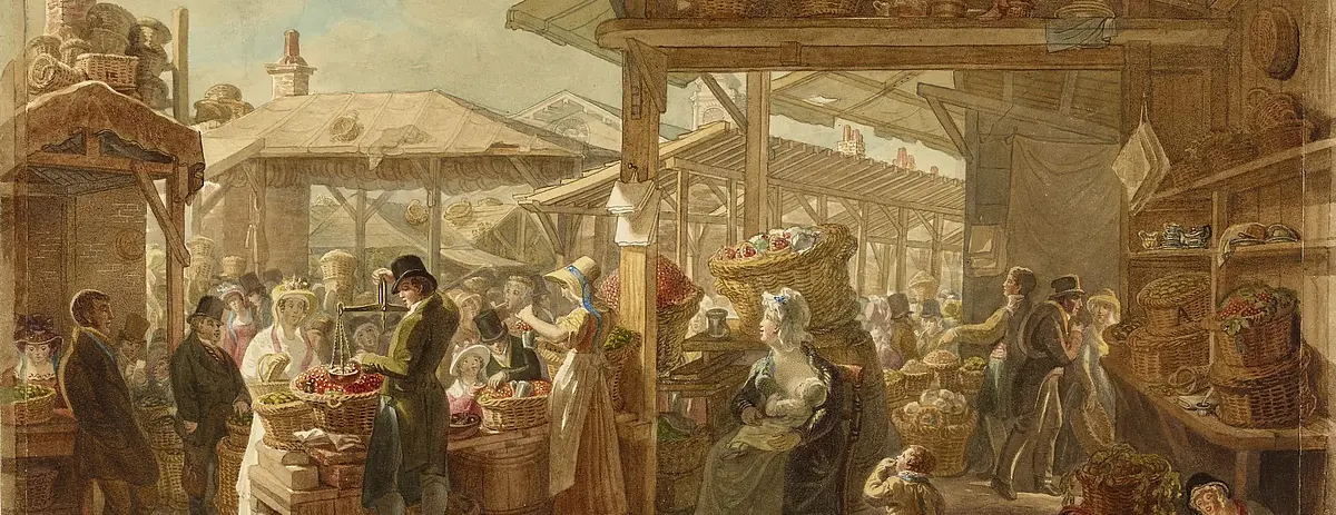 Old Covent Garden Market, 1825 von George Scharf.