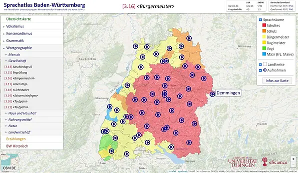 Screenshot from the website of the speaking language atlas of Baden-Württemberg.
