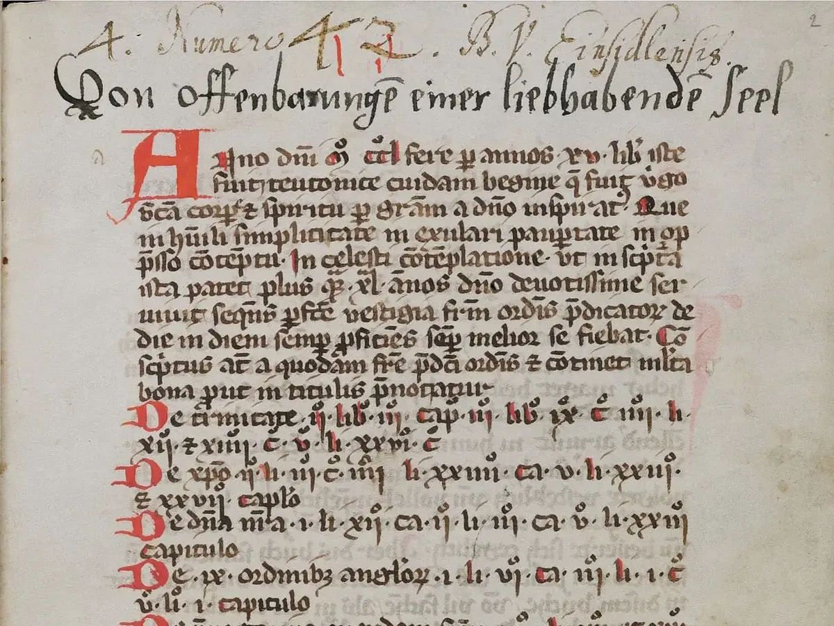Handschrift aus dem Werk "Das fließende Licht der Gottheit" von Mechthild von Magdeburg