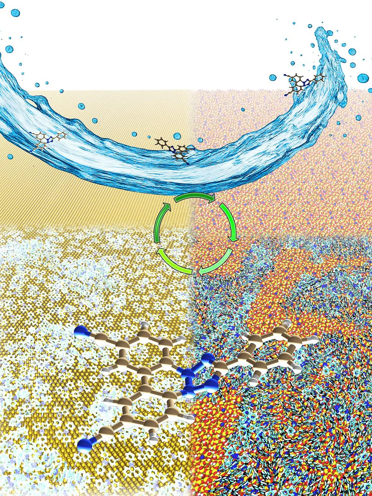 Illustration of the growth of the nanostructures on silicon dioxide and the role of water in it.