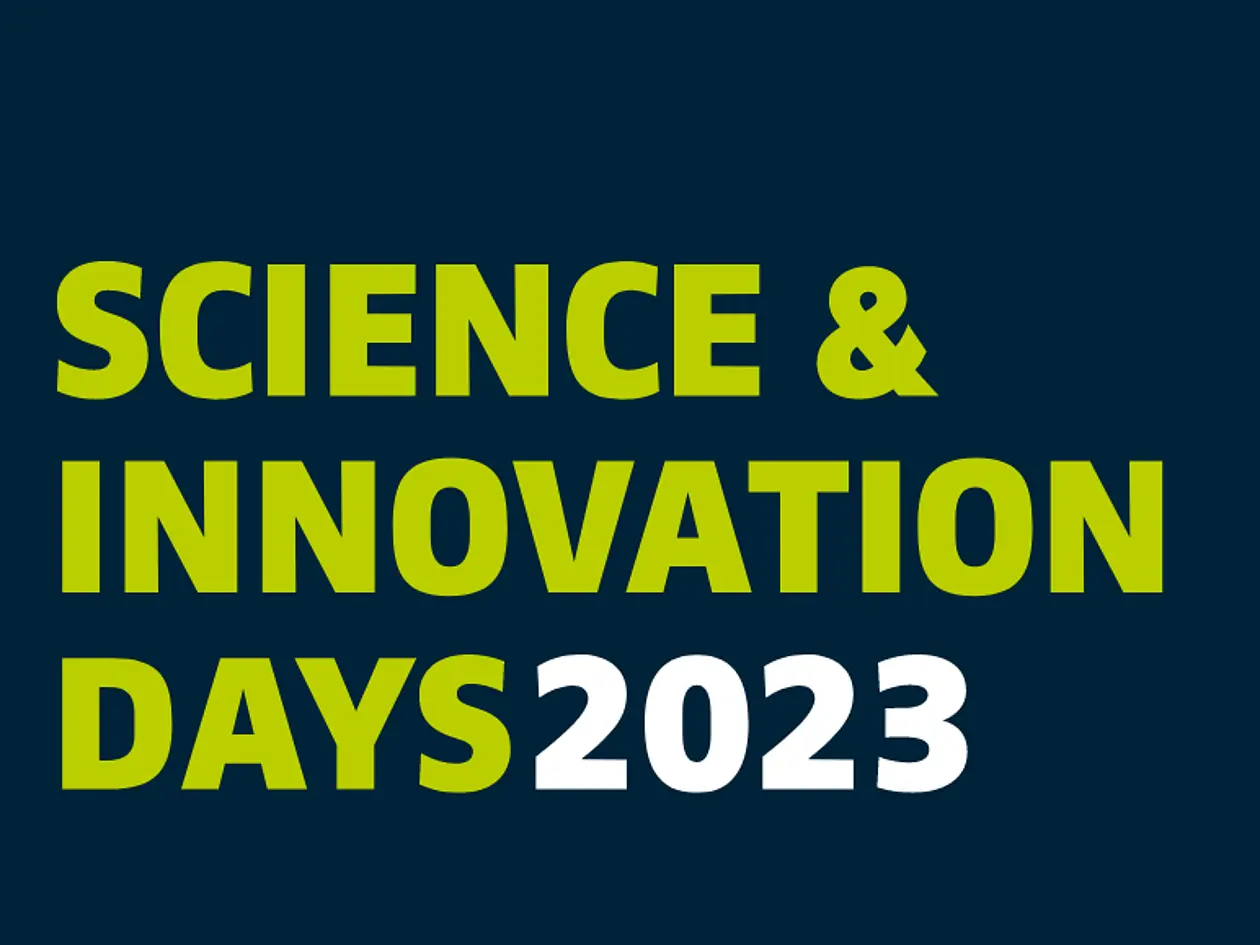 Logo der Science and Innovation Days 2023, grüner Schriftzug auf dunkelblauem Hintergrund