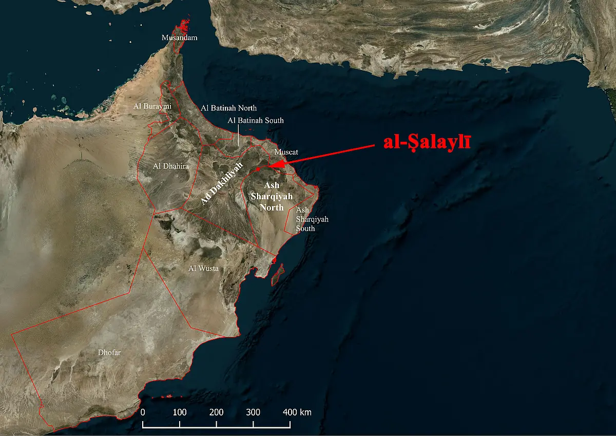 The Al-Ṣalaylī archaeological site is located in Oman’s al-Sharqiyah North region with parts extending into al-Dakhliyah, lies on the southern slopes of the eastern Ḥajar Mountains.