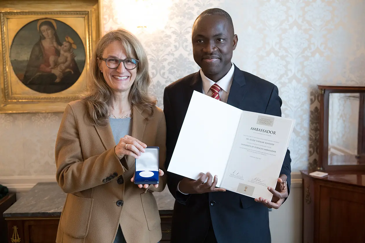 Prof. Monique Scheer, Vice-President for International Affairs of University of Tübingen, and Dr. Selidji Todagbe Agnandji, the new University of Tübingen Ambassador