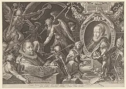 Bildnis Bartholomäus Spranger (1546-1611) mit seiner verstorbenen Frau Kupferstich von Ägidius Sadeler ID 52504