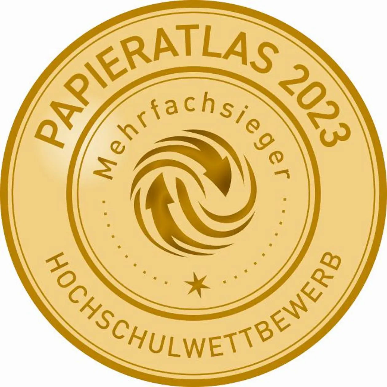 Logo Papieratlas mit Schriftzug "Hochschulwettbewerb Papieratlas 2023" Mehrfachsieger