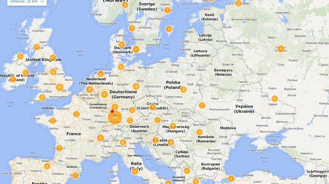 Karte zeigt, wo UT Alumni in Europa leben.
