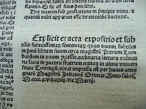 Das erste in Tübingen gedruckte Buch: Paulus Scriptoris „Lectura in librum primum sententarum“ (1498). Signatur UB: Gb 506.2 Inc. 