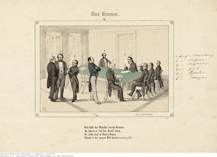 „Illustrationen zum Burschenleben“. Auflistung von Professoren um 1850.