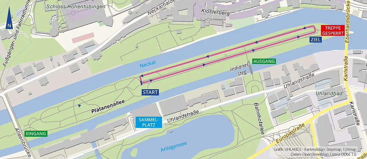 Karte mit der eingezeichneten Laufroute des VR-Bank Schülerlaufes