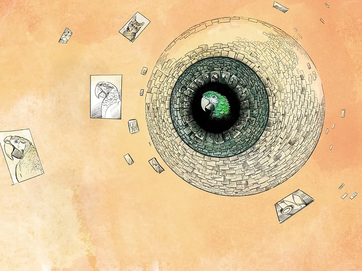 Illustration eines Auges, das aus vielen verschiedenen Fotos aufgebaut ist
