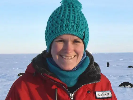 The photography shows a head shot of Helene Hoffmann smiling into the camera.