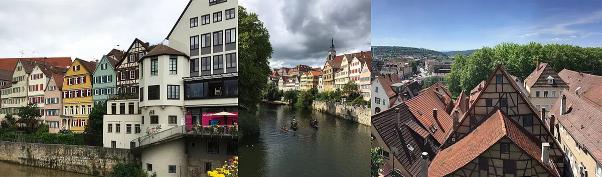 Collage mit Ausschnitten der Tübinger Neckarfront und Innenstadt