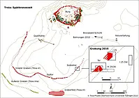 Plan des spätbronzezeitlichen Troia mit Grabungen und Bohrungen 2010. Foto: Universität Tübingen.
