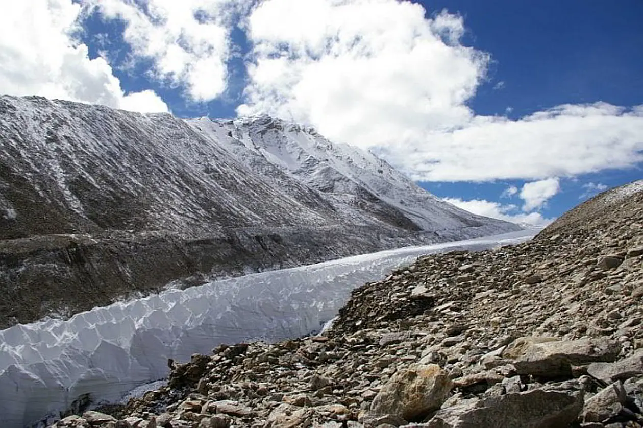 Schrumpfender Gletscher (Naimona’nyi Gletscher) im Südwesten Tibets. Foto: Niklas Neckel/ Universität Tübingen