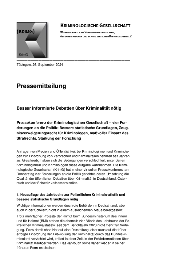 Pressemitteilung KrimGTagung Universität Tübingen