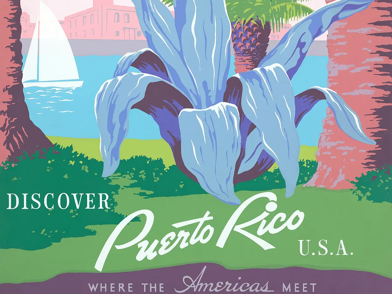Poster mit der Aufschrift: "Discover Puerto Rico U.S.A. Where the Americas Meet