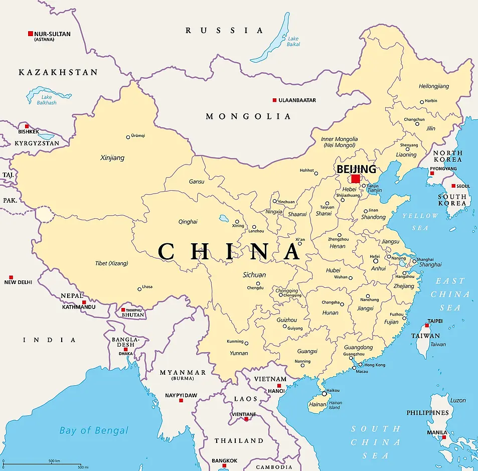 Karte der 23 Provinzen Chinas