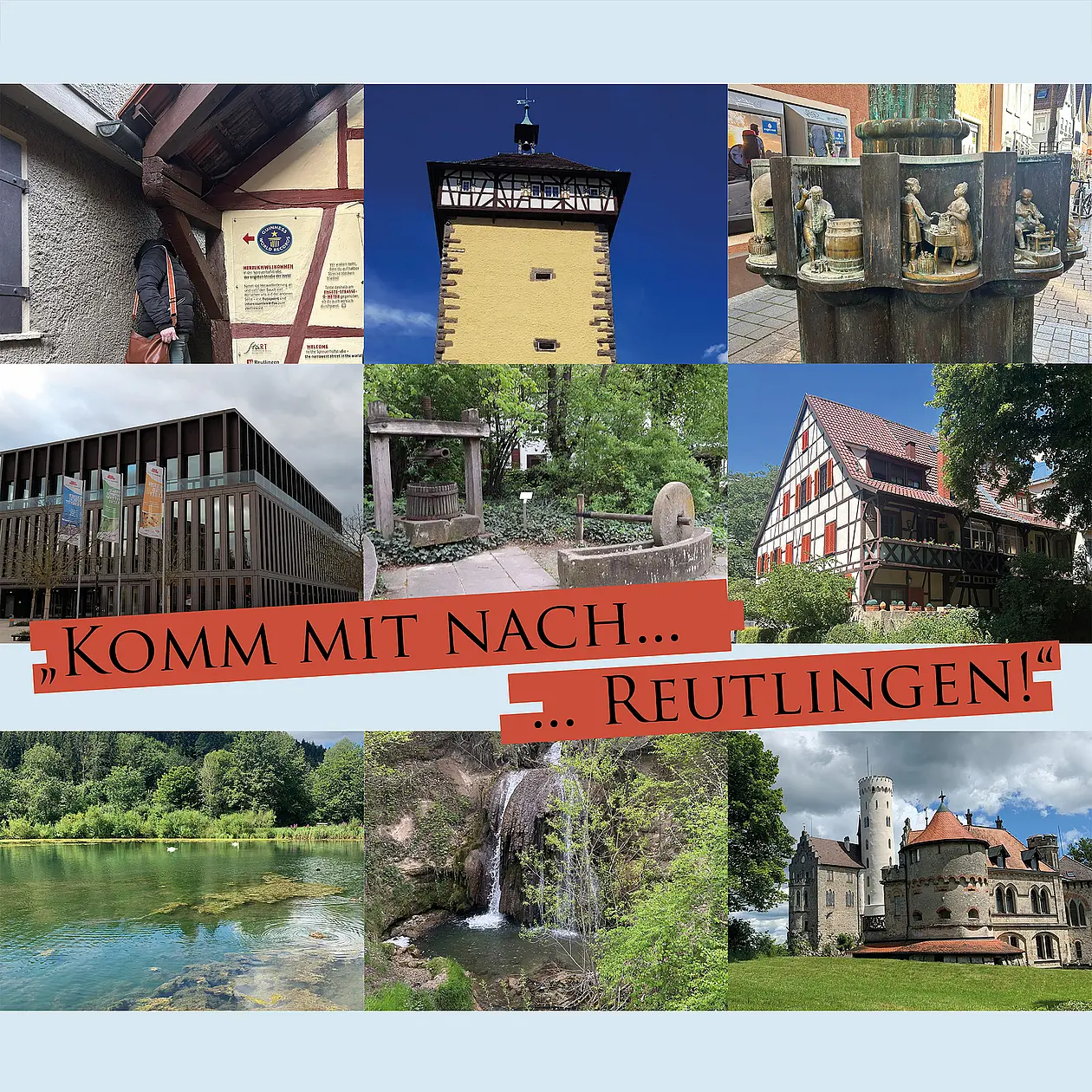 Collage mit unterschiedlichen Fotos von Sehenswürdigkeiten in Reutlingen