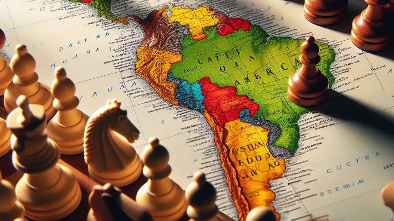 Map of Latin America with chess pieces