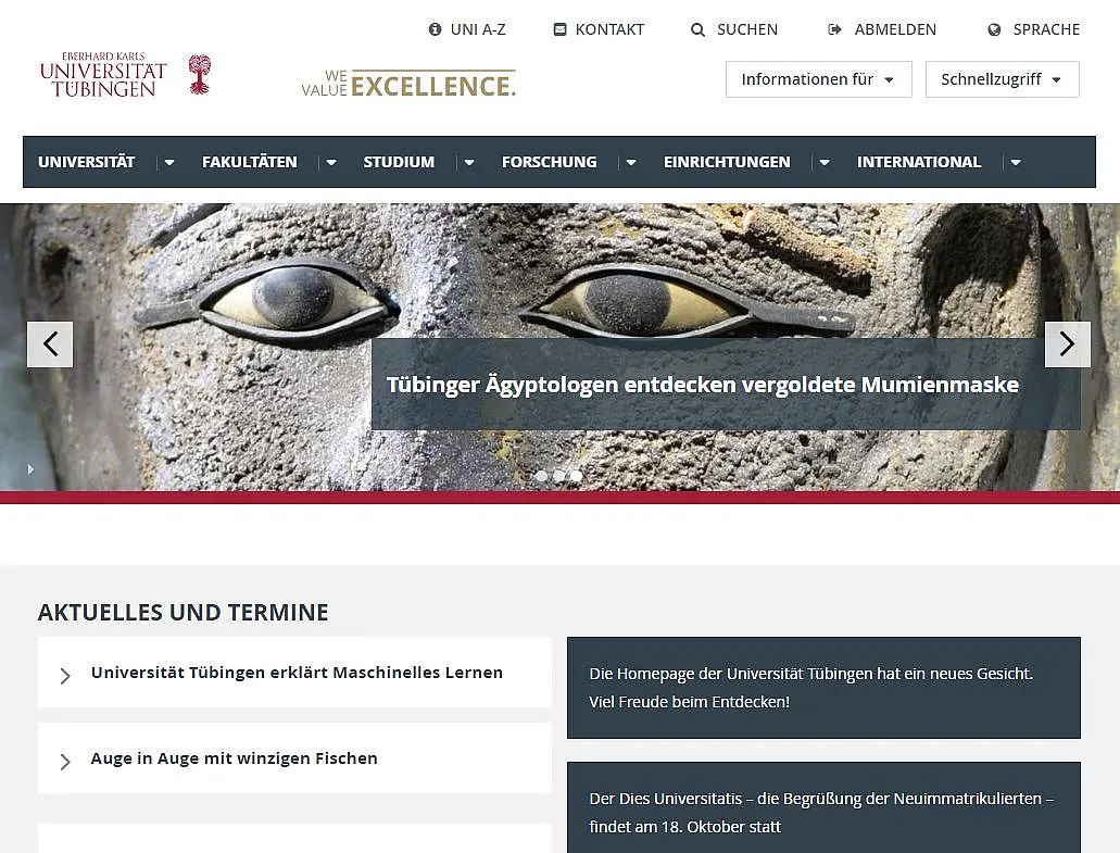 Startseite der neuen Homepage.