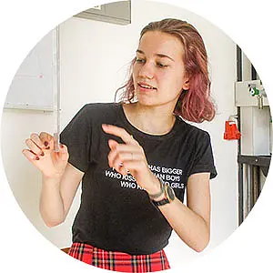 A female pupil in the school laboratory
