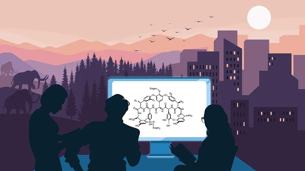 University of Tübingen researchers reverse the evolution of a class of antibiotics to gain in-sights for the development of new drugs. Illustration: Anna Voigtländer.