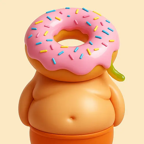 KI-generierte Abbildung eines Männchens mit einem Donut als Kopf.