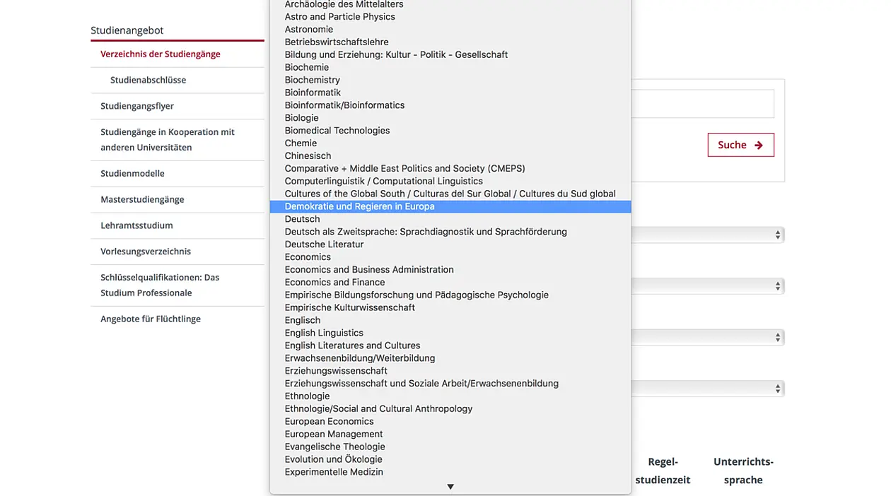 Application portal of the University of Tübingen