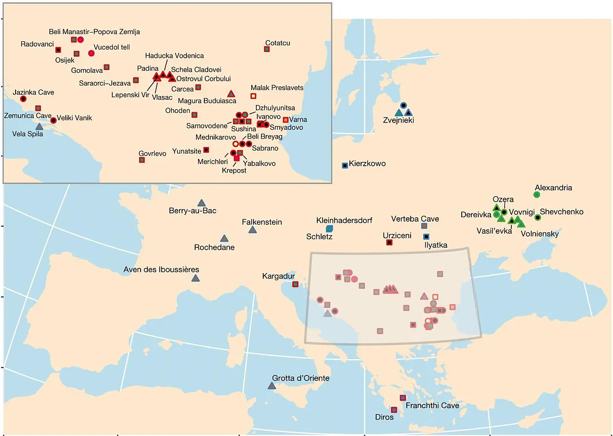 Fundorte der Individuen über die in dieser Studie erstmals berichtet wird. Credit: From Mathieson et al. The genomic history of southeastern Europe. Nature, DOI: 10.1038/nature25778.
