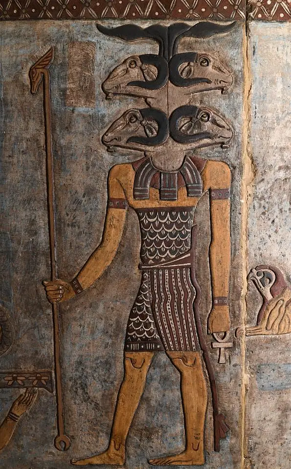  God with four rams' heads, possibly a representation of the sun god in the sixth hour of the day.
