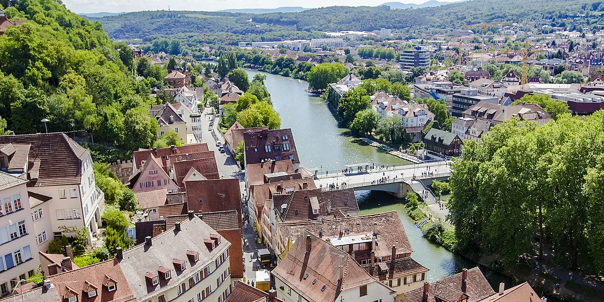 Tübingen's old town and the Neckar river, seen from above