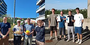 Photos of the award winners: Roderich Tumulka (left photo, 2nd from left), Jürgen Hausen (right photo, 2nd from left) and Peter Pickl (right photo, 3rd from left).