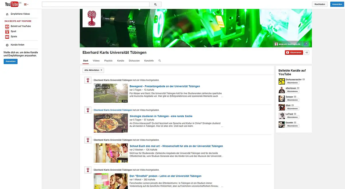 Die von der Universität Tübingen selbst produzierten Filme informieren über verschiedene Bereiche und Studiengänge.