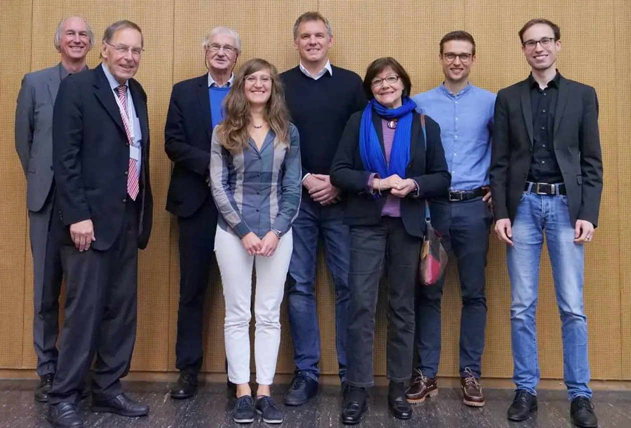 Awardees and representatives of the Knoop foundation. From left to right: Dr. Bernd Gloss, Dr. Reinhard Merckens (chairman), Eckart Müller, Dr. Daniela Giulia Vitali (awardee), Dr. Michael Stöck, Rosemarie Merckens, Dr. Paul Vogel (awardee), Daniel Stehle (awardee).