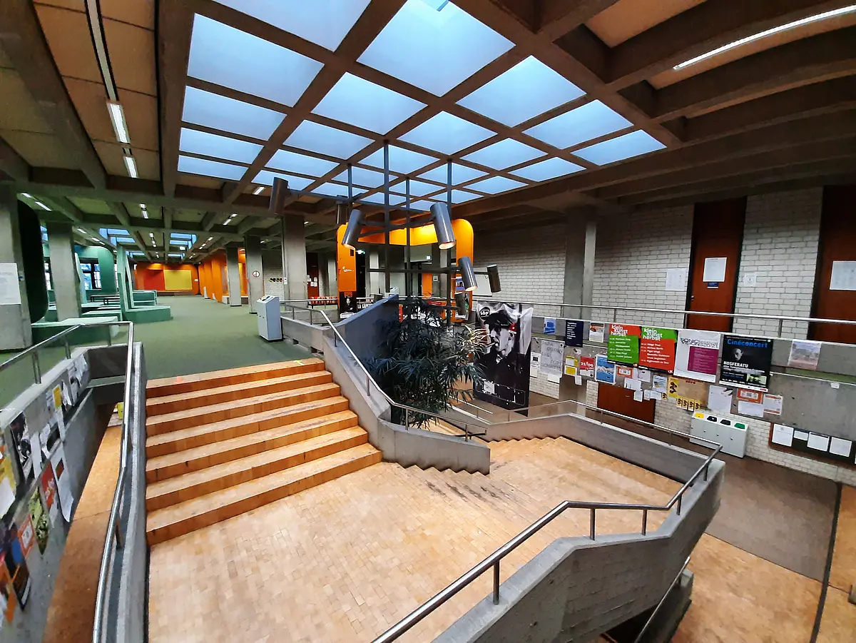 Stairway to the library, Brechtbau foyer