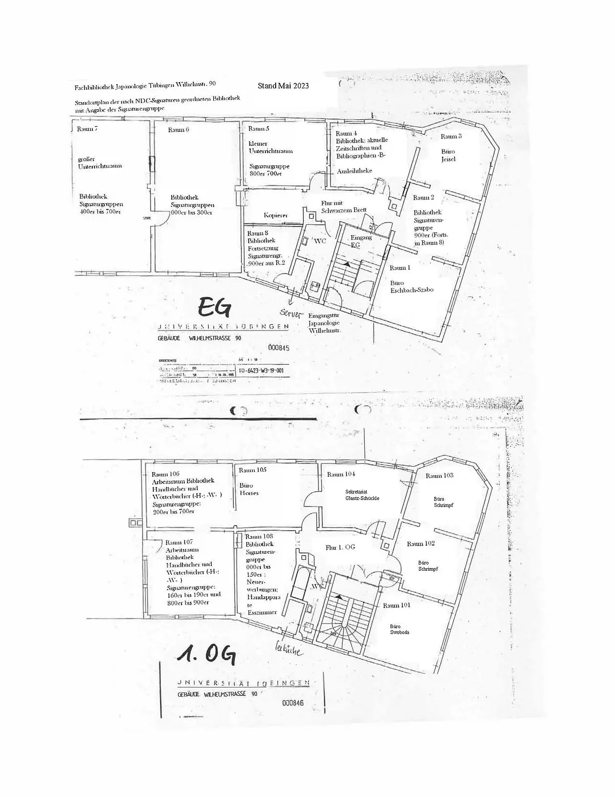 Raumplan Wilhelmstr. 90 mit NDC-Signaturen