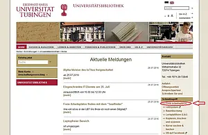 Verlinkung des Seatfinders auf der Homepage der UB im „Schnellzugriff“